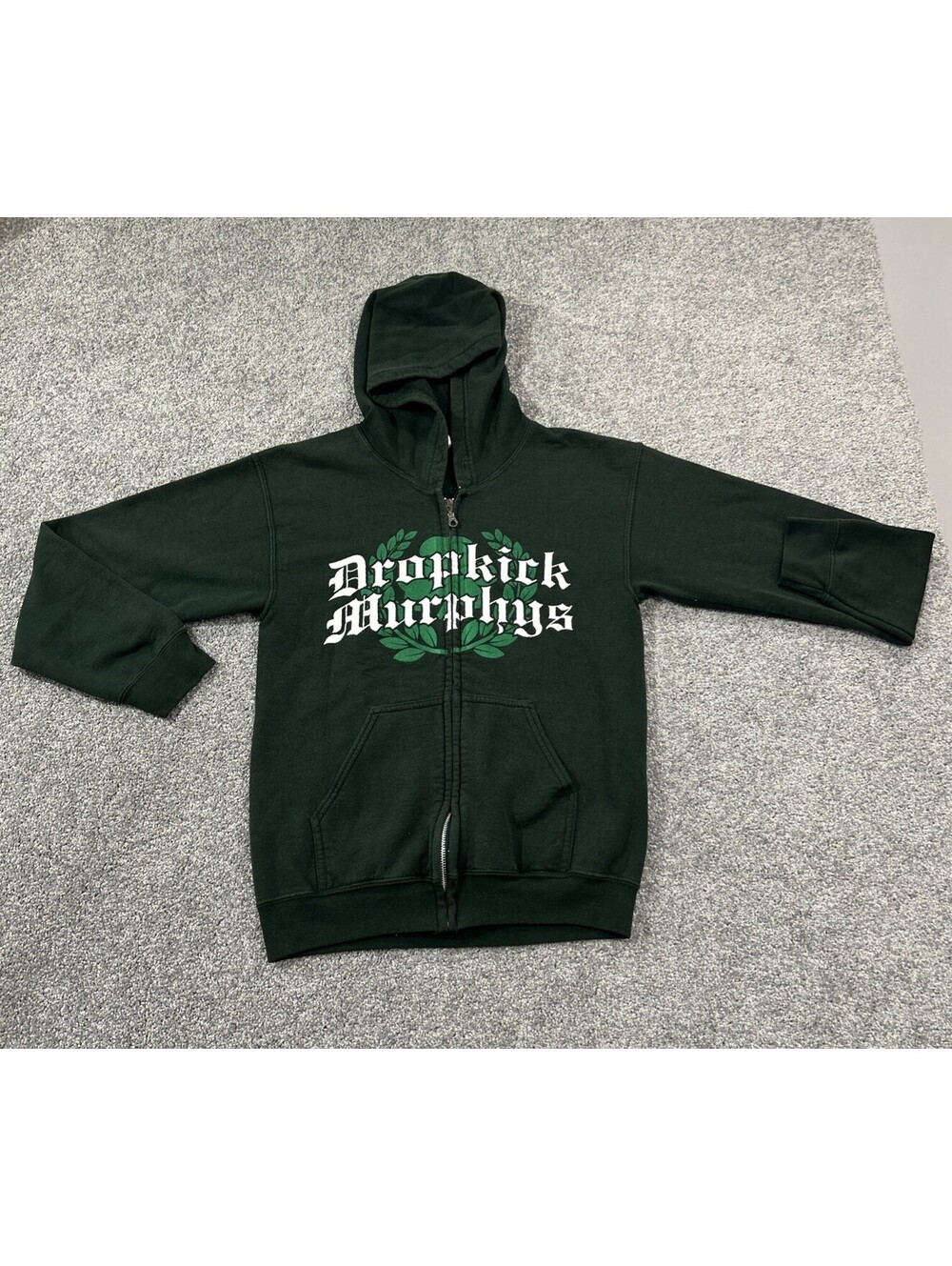Drop Kick Murphys Zippered Hoodie Green With White Lettering Band Sweater